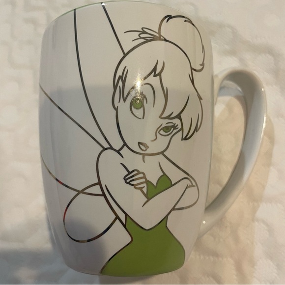 Tinkerbell Disney Parks Coffee Mug Bejeweled T White and Green Graphic Peter Pan - Picture 4 of 7